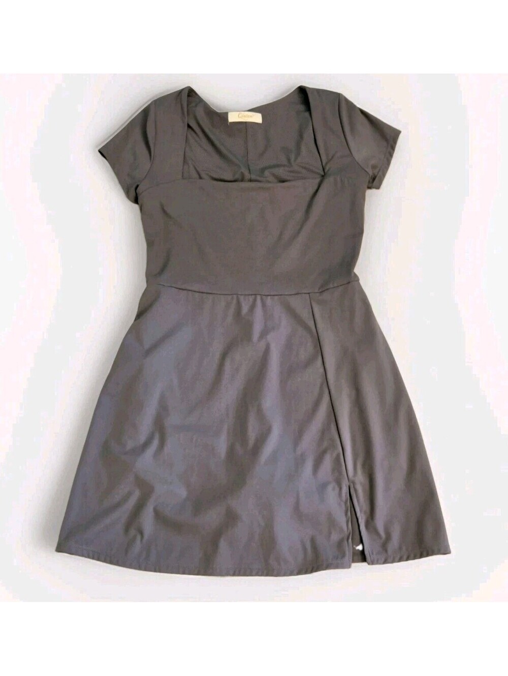 Womens Athletic Dress sz. L Qinsen Gray Square Neck Built-in-Shorts Golf Tennis